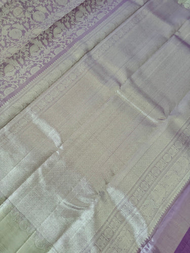 ShopNaya Exclusive | Metallic Kanchipuram Pure Silk Saree | Lilac | Pure Silver Zari | Handwoven | Ships from California